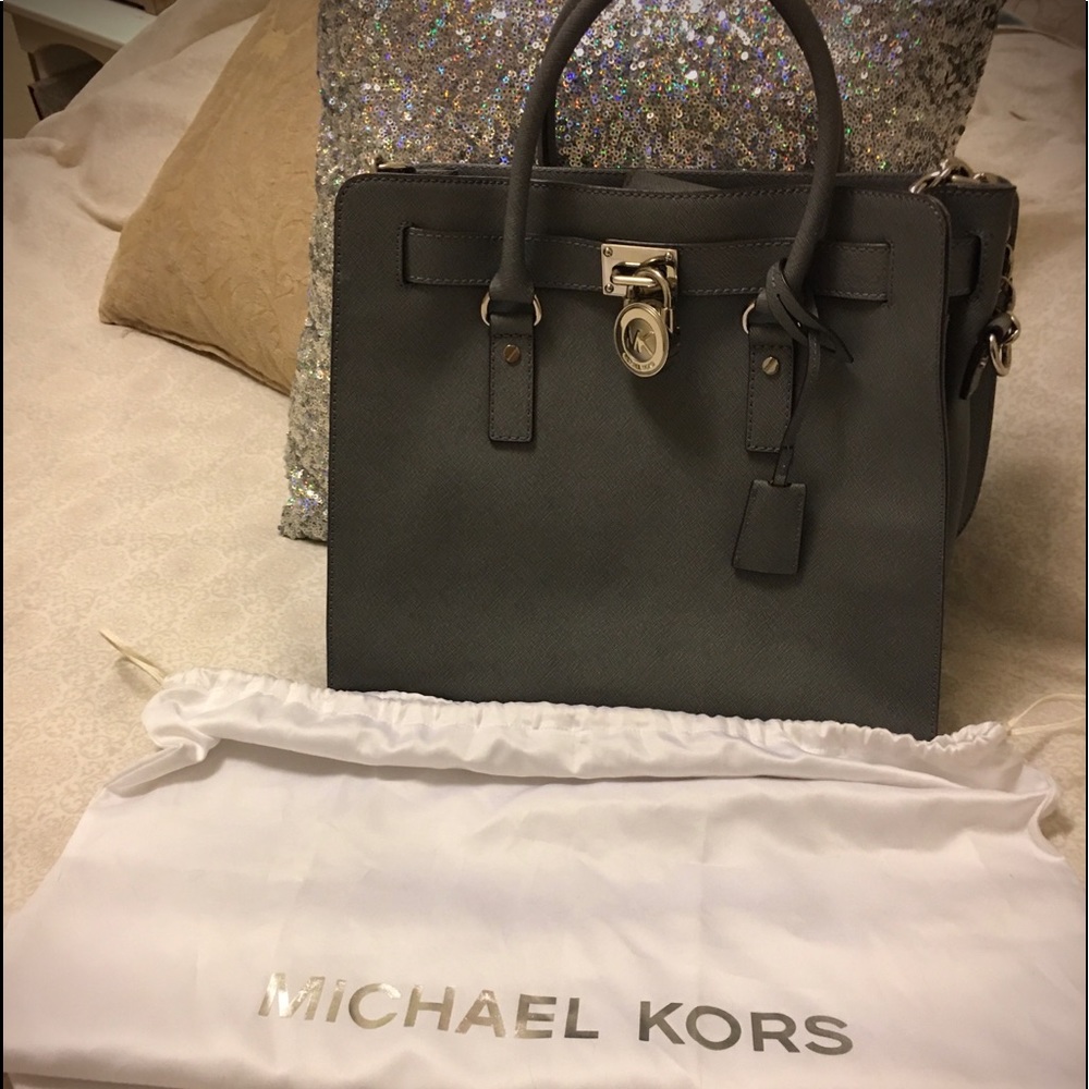 MICHAEL KORS HEATHER GREY LARGE LEATHER TOTE